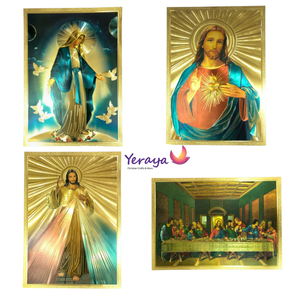 HIASAN DINDING Holographic Jesus And Mary Sacred Heart Wall Poster ...