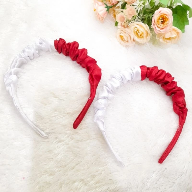 Bando Scrunchie Merah Putih Bandana Kerut Merah Putih Bando Musiman 17 an