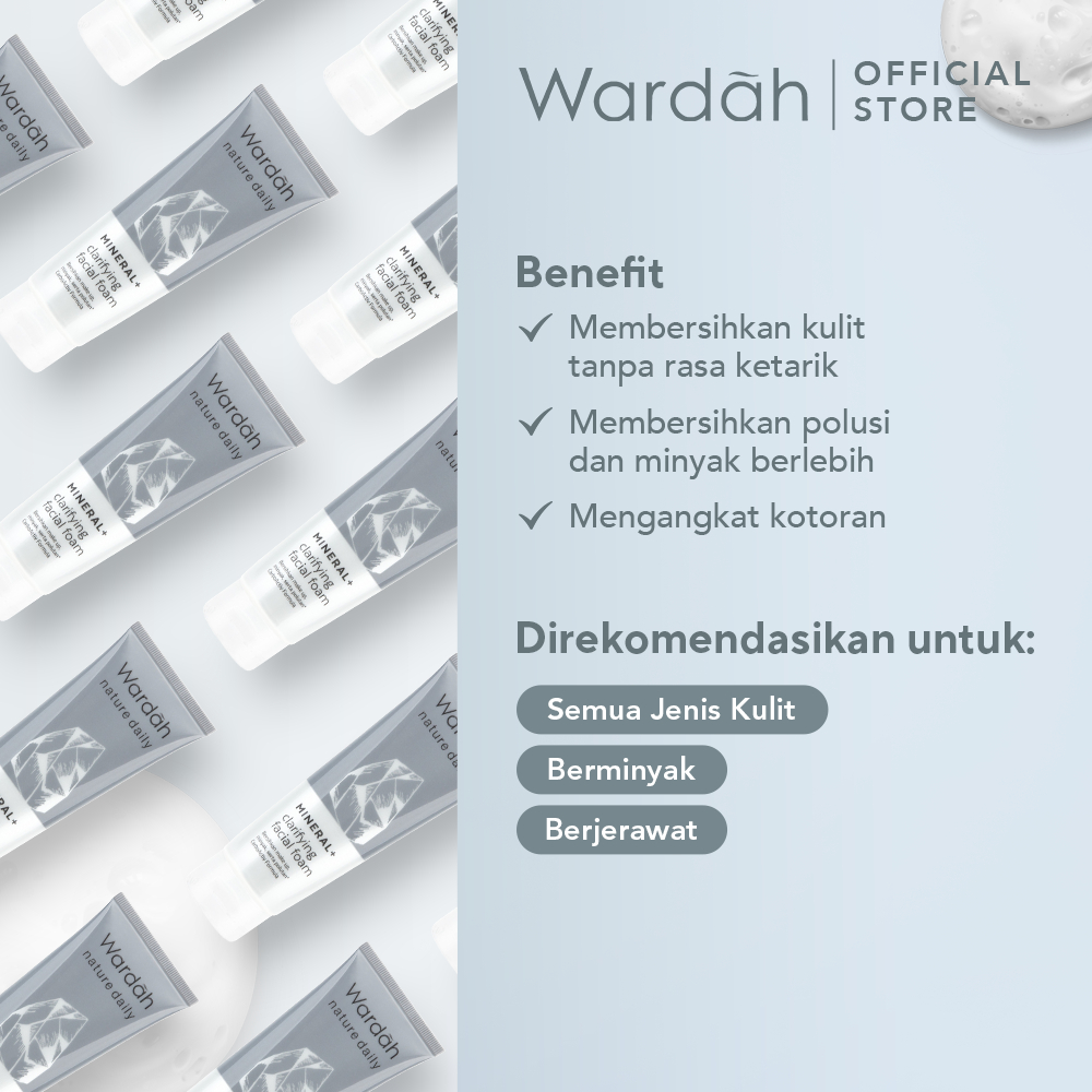 WARDAH Nature Daily Mineral+ Clarifying Facial Foam - Facial Wash Untuk Membersihkan Debu dan Minyak - Dilengkapi CarboActiv - Mengurangi Pertumbuhan Jerawat - Skincare - Gambar 4