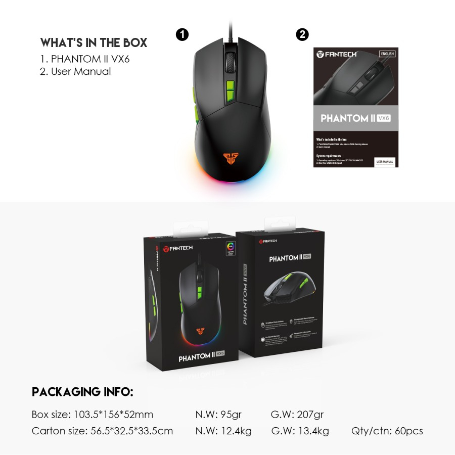Fantech VX6 / VX-6 Phantom II Gaming Wired Macro RGB - Gambar 3