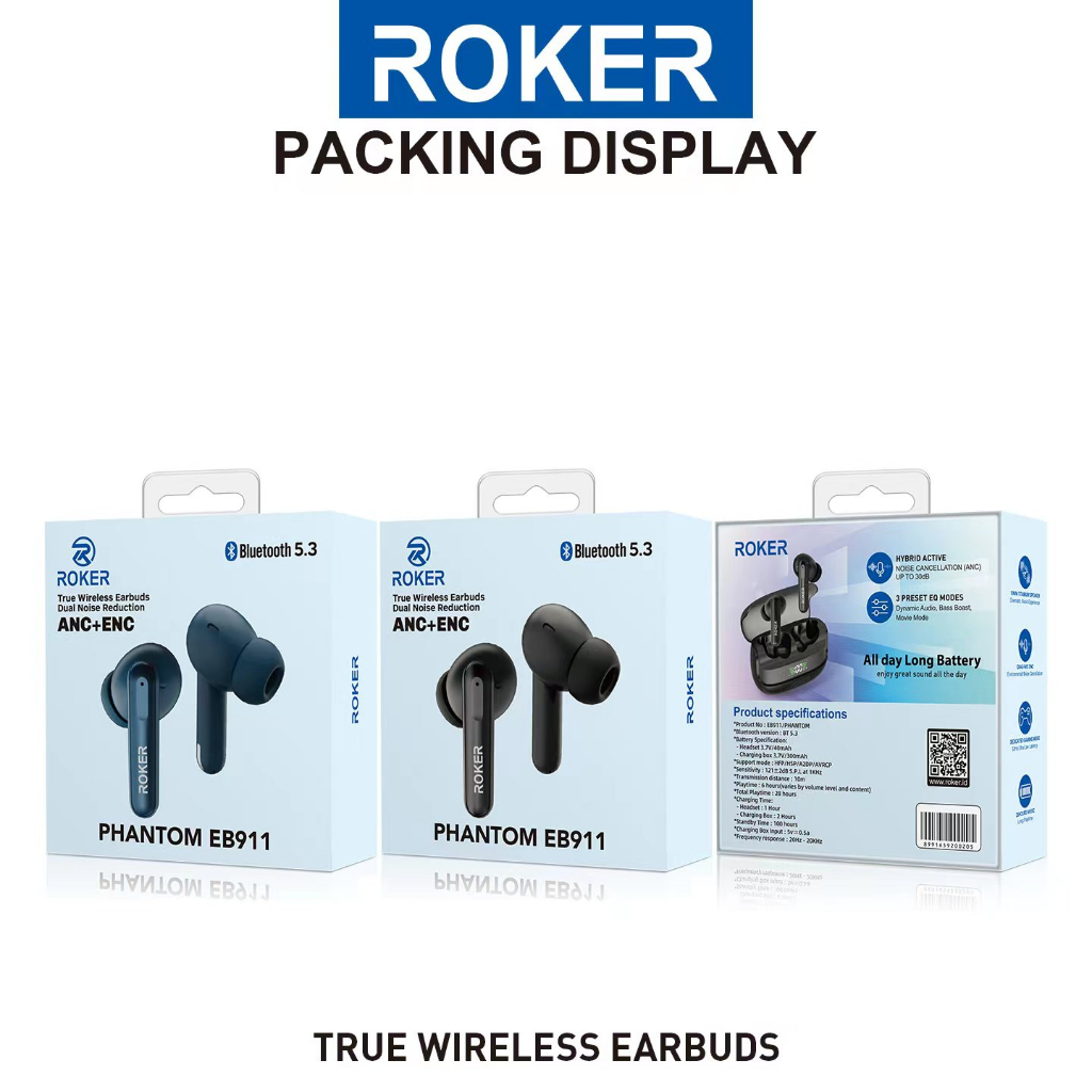 Tws Roker Phantom ANC+ENC Wireles bluetooth dual Noise Reduction - Gambar 3