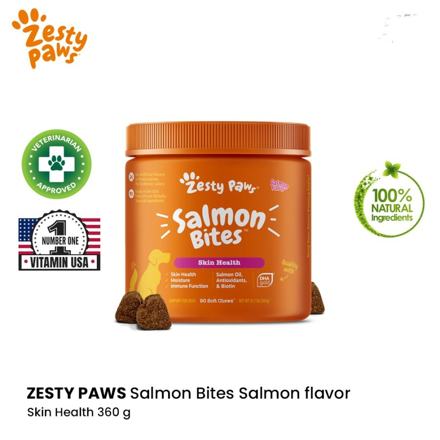 Zesty Paws Alaskan Salmon Bites Fish Oil Bites Super Premium Dog