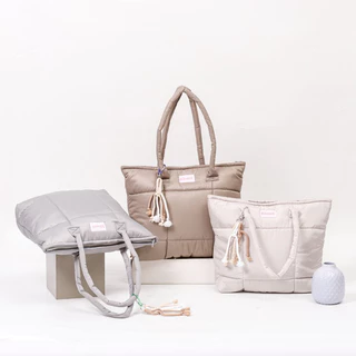 Women's Puffer Tote Bag - Quilted Down Cotton Padded Shoulder Handbag