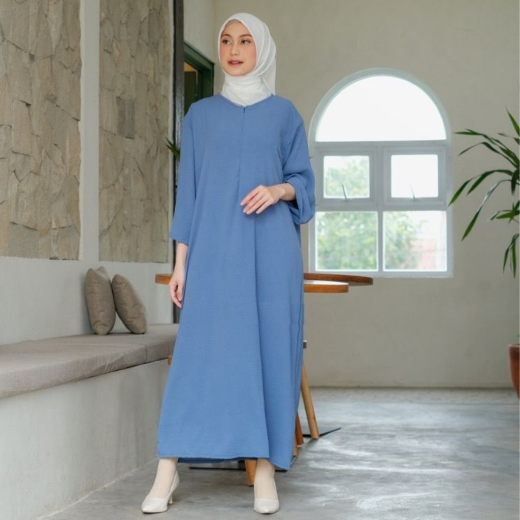 The Newest 3/4 Sleeve Plain Crinkle Airflow Long Dress Gamis Negligee ...