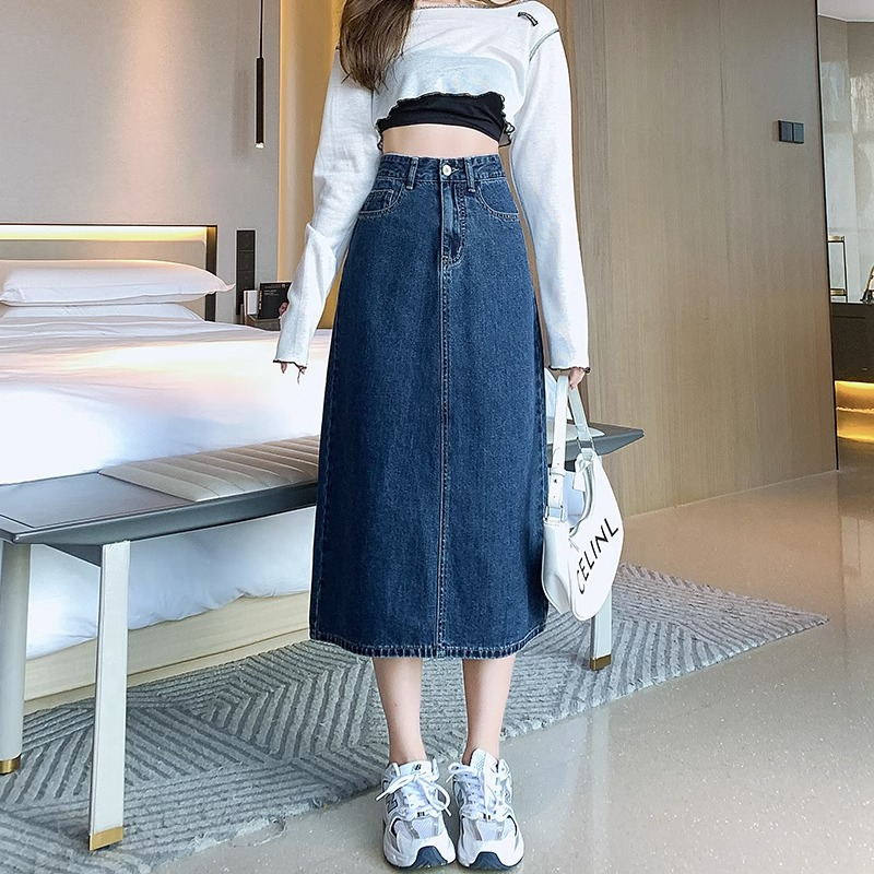 Navy blue a 2024 line denim skirt