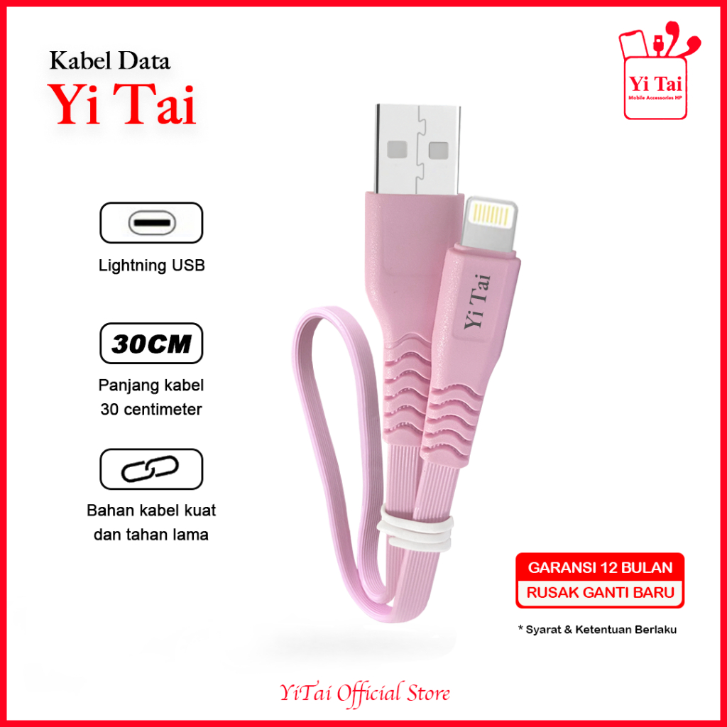 YI TAI - Kabel Data Iphone Lightning Usb Gepeng Fast Charging 30cm - Gambar 3