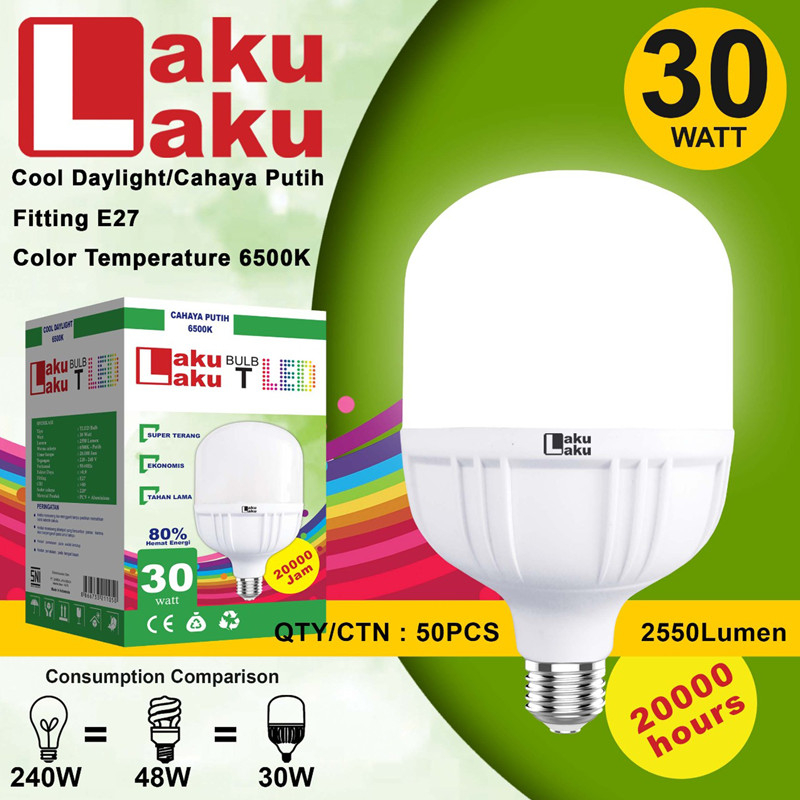 CAHAYA PUTIH Laku Laku 30 watt led Lamp, SNI Body Jumbo Bright White ...