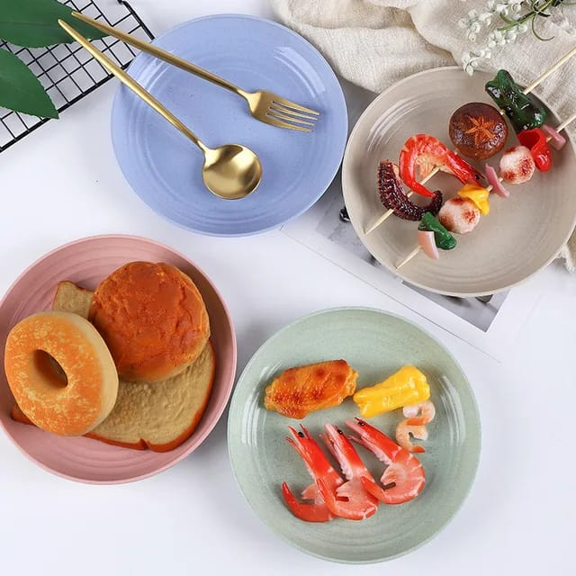 Dreamyhouse Piring Makan Bulat Jerami Gandum Warna Warni Wheat Straw Plate Tebal - Gambar 2