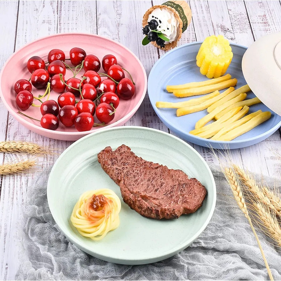 Dreamyhouse Piring Makan Bulat Jerami Gandum Warna Warni Wheat Straw Plate Tebal - Gambar 3