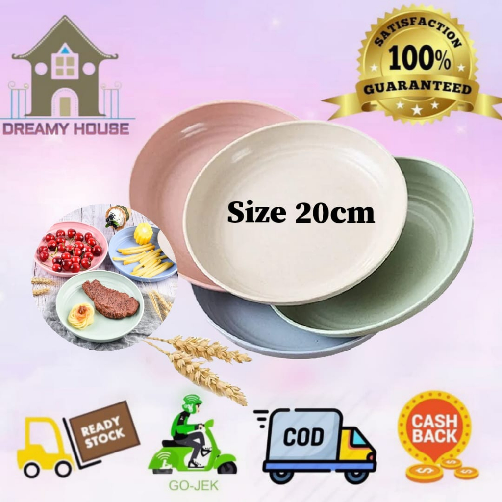 Dreamyhouse Piring Makan Bulat Jerami Gandum Warna Warni Wheat Straw Plate Tebal