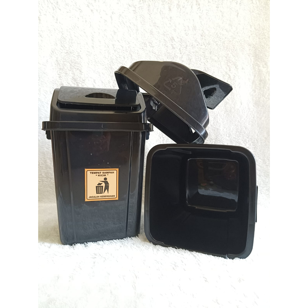 HITAM Black 10 liter Trash Can/ Thick Plain Black Trash Can/ Trash Can+ Lid/ Multipurpose Trash ...