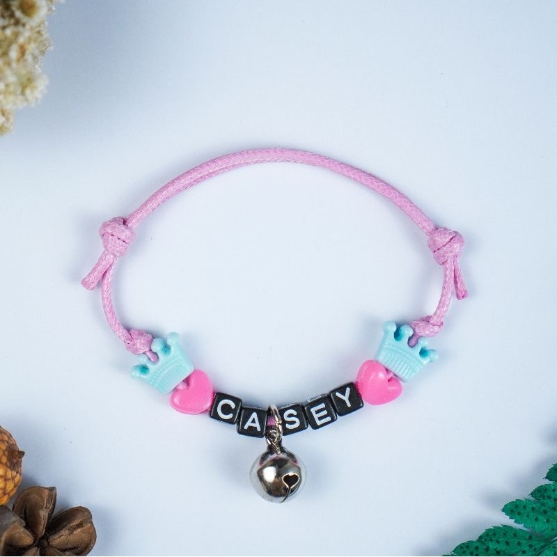 Kalung Kucing Custom Nama Manik Handmade Korea - Gambar 2