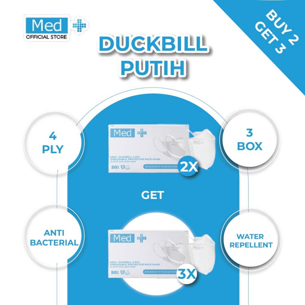 Med+ Masker Duckbill 4ply Putih/Hitam/Mix Pastel 50 Pcs/Masker Duckbill Kemenkes Disposable Face Mask (3pack) - Gambar 3