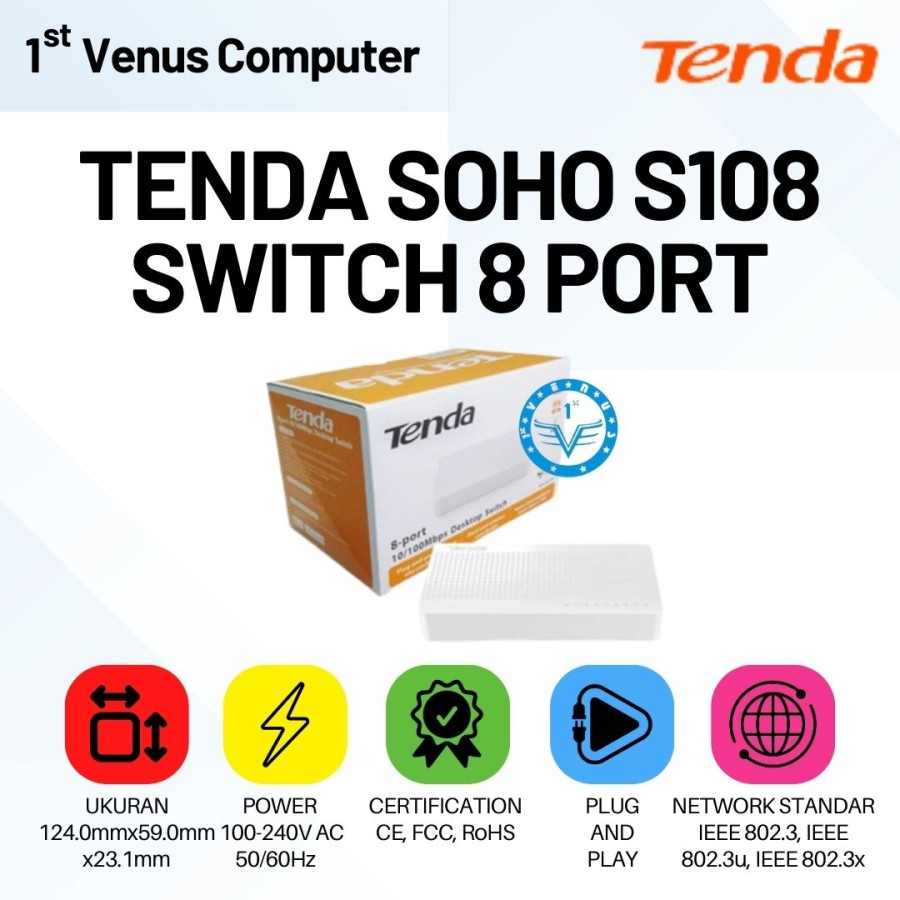 TENDA S108 8-PORT ETHERNET SWITCH PLUG & PLAY / NET20-TN | Shopee Singapore