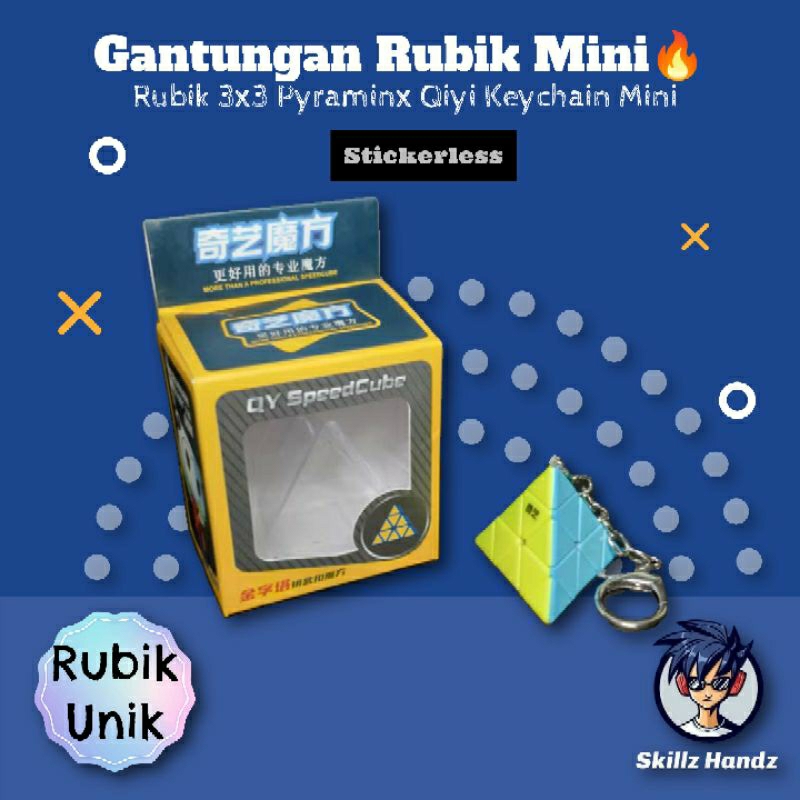 GANTUNGAN Rubik 3x3 Pyraminx Qiyi Stickerless Keychain Rubik's Keychain ...