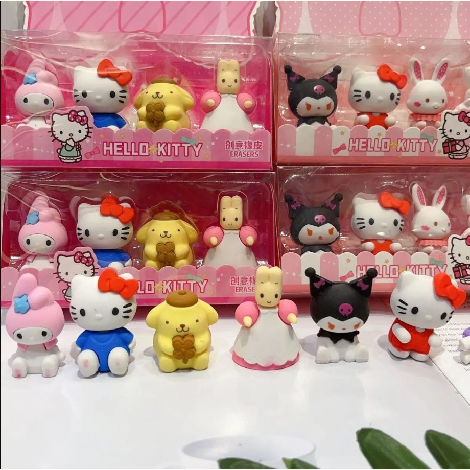 Sanrio FAMILY BOX Eraser Contains 4PCS HELLO KITTY CINNAMOROLL KUROMI ...