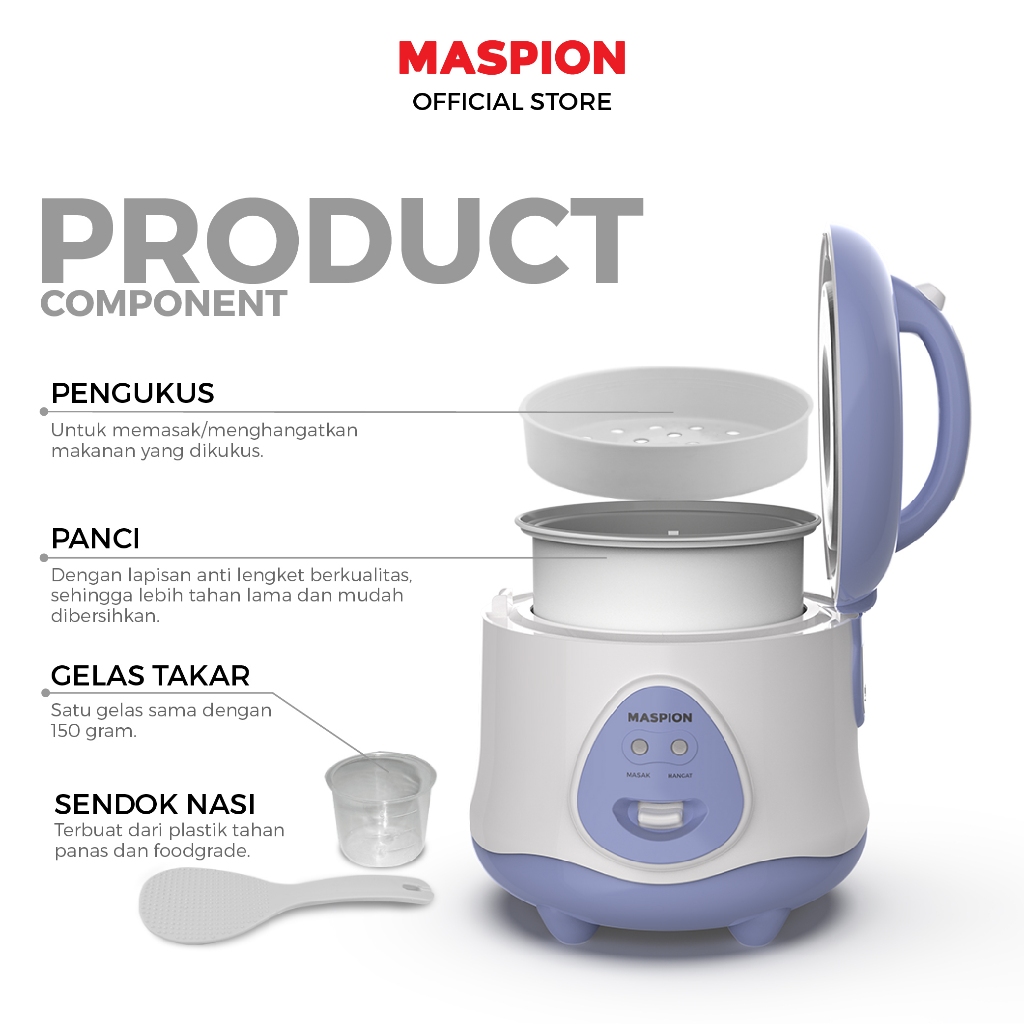 Maspion Rice Cooker Magic Com Exclusive 0.8 Liter EX-0618 - Gambar 3