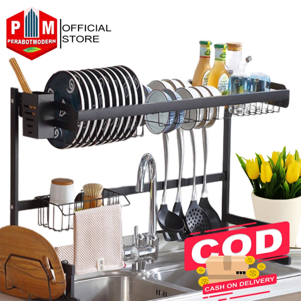 85cm Sink Dish Rack, Sturdy and Strong, Black Stainless Steel Kitchen ...