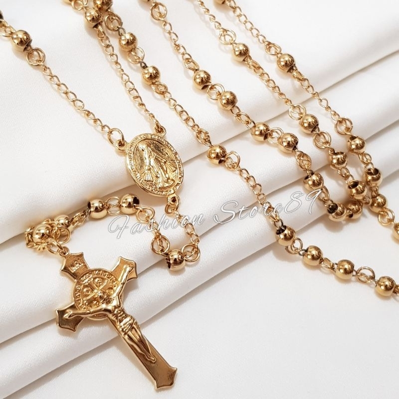 Stainless steel imported titanium gold Rosary necklace / 4mm 5mm 7mm ...