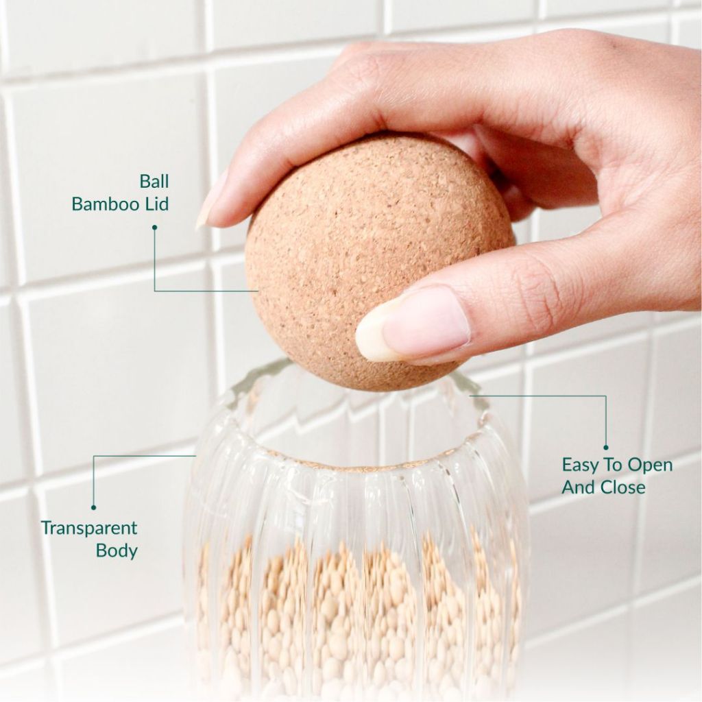 Toples Kaca Glass Canister Tutup Kayu Estetik 450ml, 750ml, 1100ml, 1300ml - Gambar 4