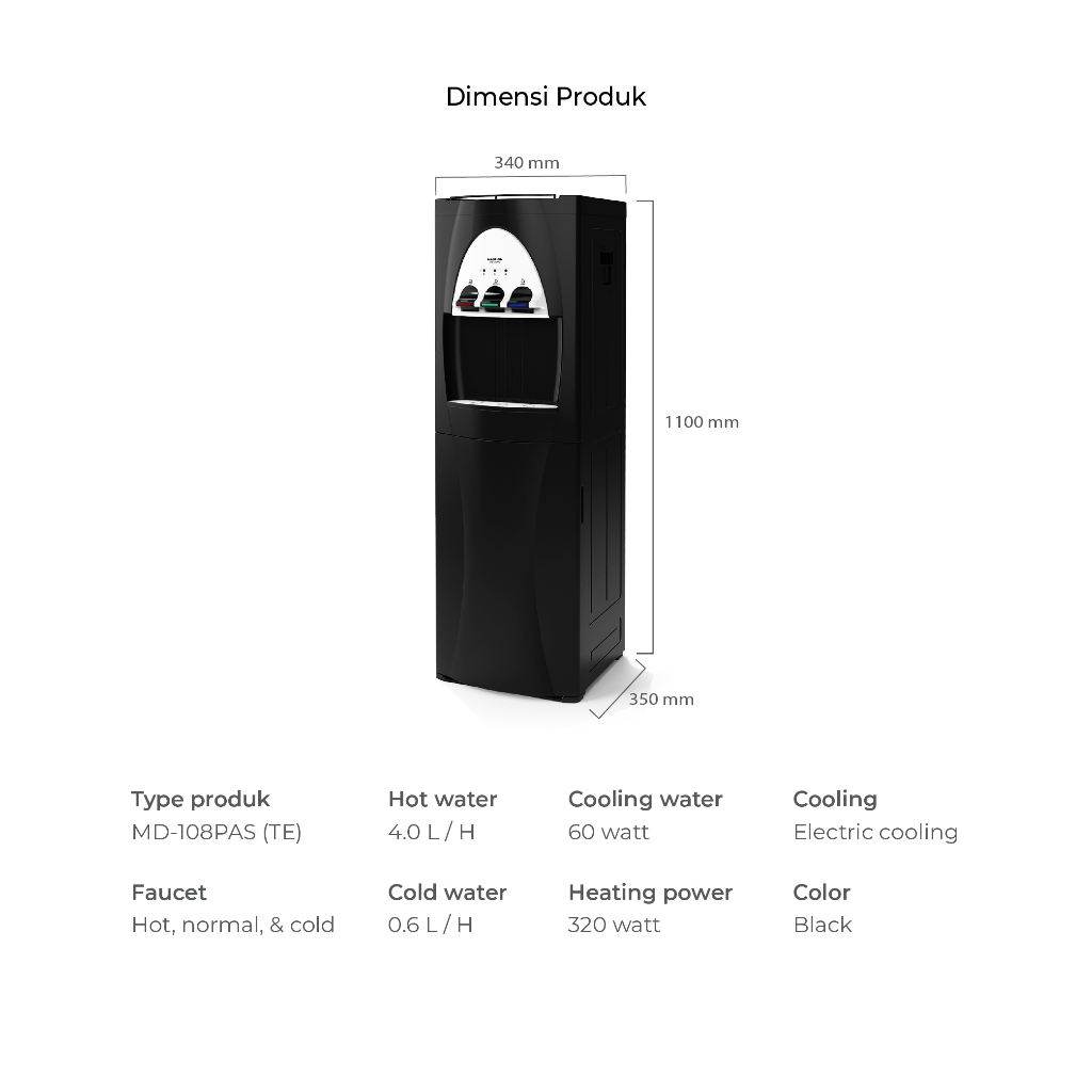Maspion Standing Dispenser Normal Hot and Cold MD 108 PAS Thermoelectric - Gambar 2