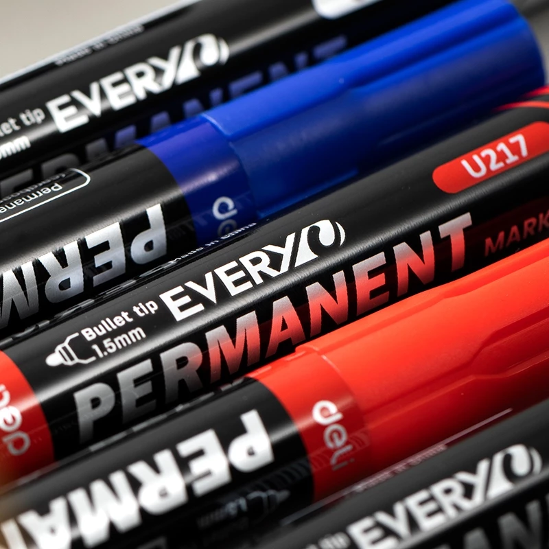 Deli Spidol Permanen / Permanent Marker Warna HITAM BIRU MERAH Terang Cepat Kering EU217 - Gambar 2