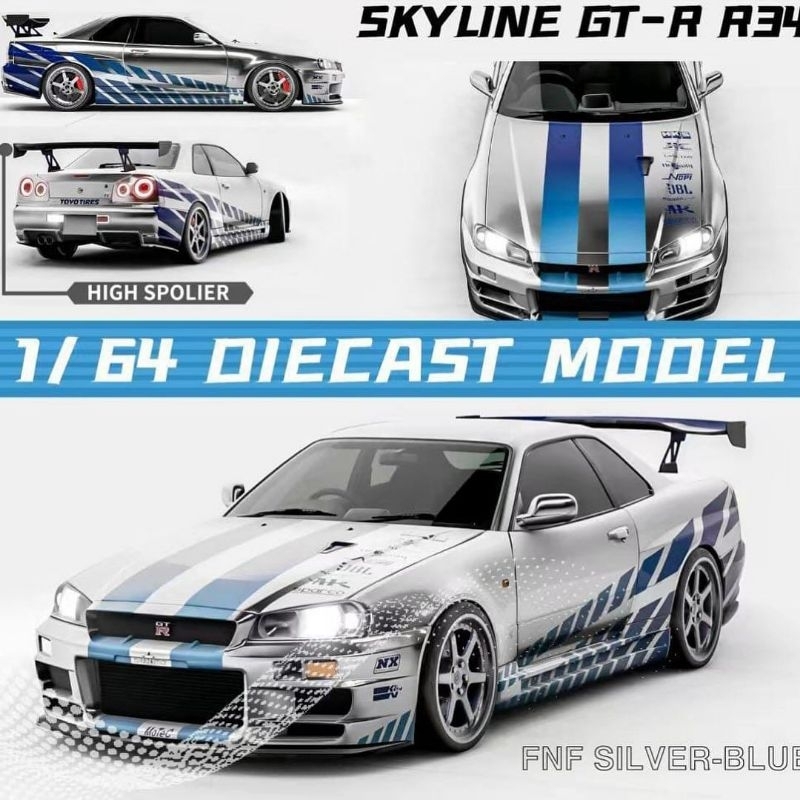 Nissan GT-R R34 Miniature 1/64 - Marque FH - Boîte Non Ouverte - Modèle Fast & Furious