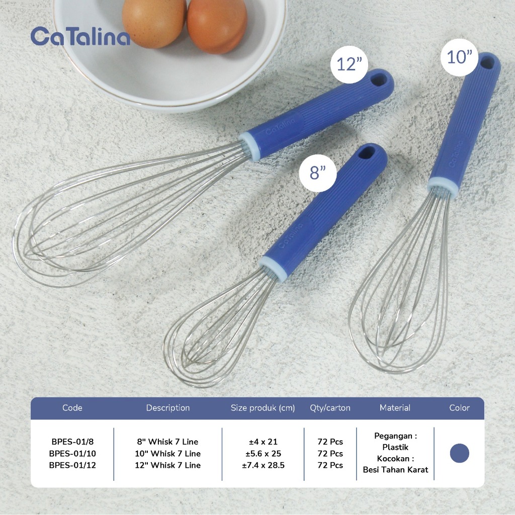 CaTalina Kocokan Telur Adonan Whisk 7 Line 8 10 12 Inch - Gambar 3