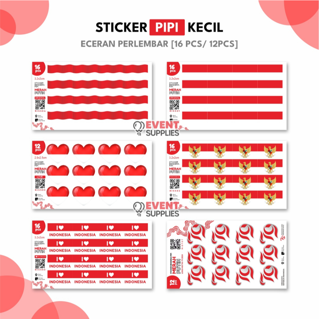 PUTIH MERAH [16Pcs] Small Cheek Sticker RI Anniversary Red And White ...