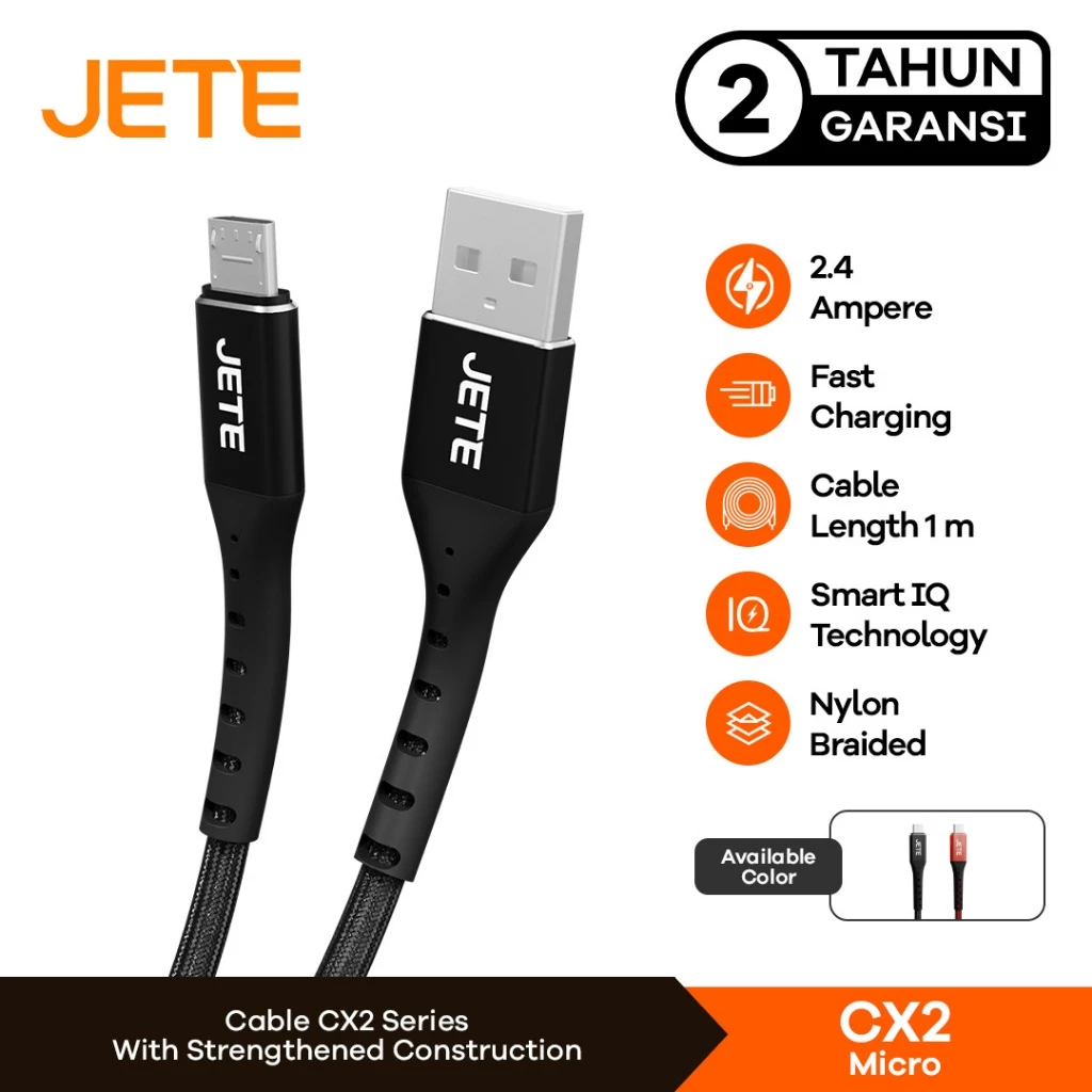 JETE CX2 Kabel Data Micro USB 2.4A Fast Charging - Kabel Data - Garansi Resmi