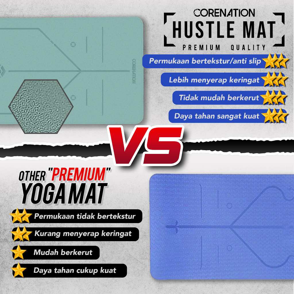 CoreNation Matras Yoga Hustle Mat 4.5MM Dan 5MM / Workout Mat Anti Slip / Yoga Mat Lux Matras Olahraga Senam - Gambar 2