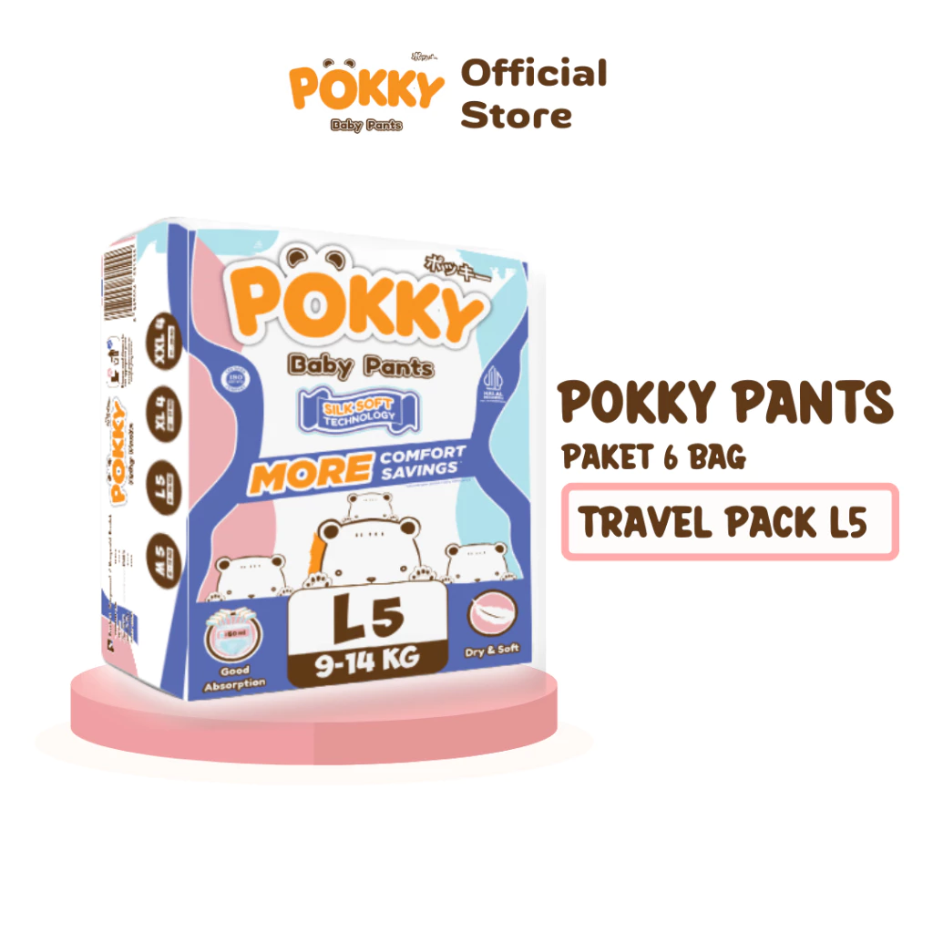 [BUY 5 GET 6] POKKY PANTS TRAVEL PACK M5/L5/XL4/XXL4 / Popok Celana Bayi - Gambar 3