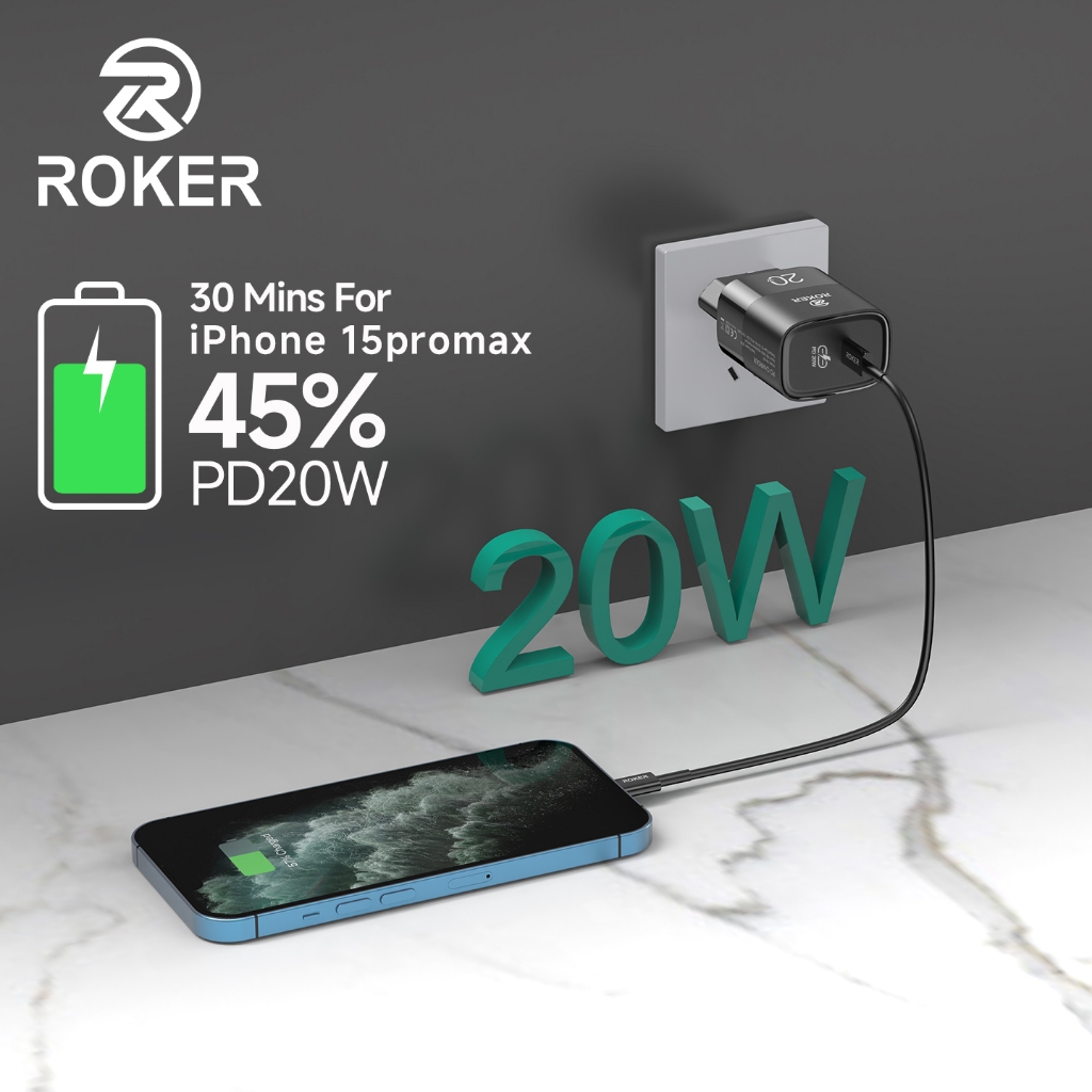 ROKER Charger RX20 POWER DELIVERY 20 WATT BONUS KABEL Type C to C power delivery fast charging android iphone 15 iphone 16 - Gambar 3