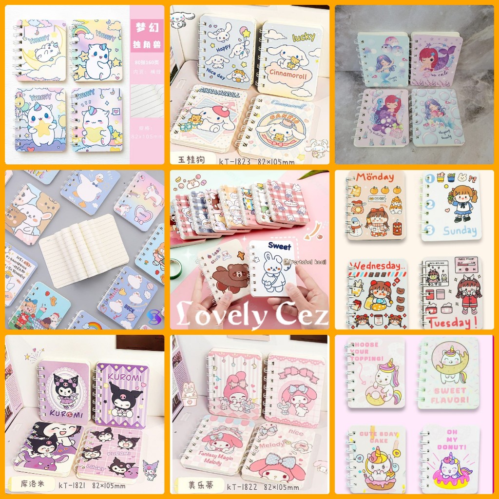Mini Notebook Cute CharacterA7 SpiralRing, 80-Sheet Note Book ...