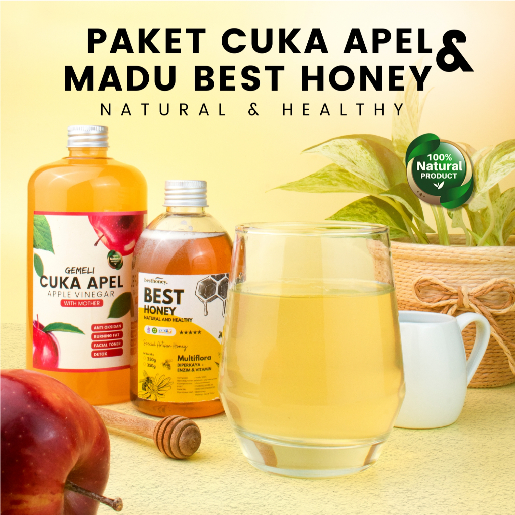 Paket Bundling Madu Asli Multiflora 350gr Cuka Apel Original 500ml With Mother - Gambar 2