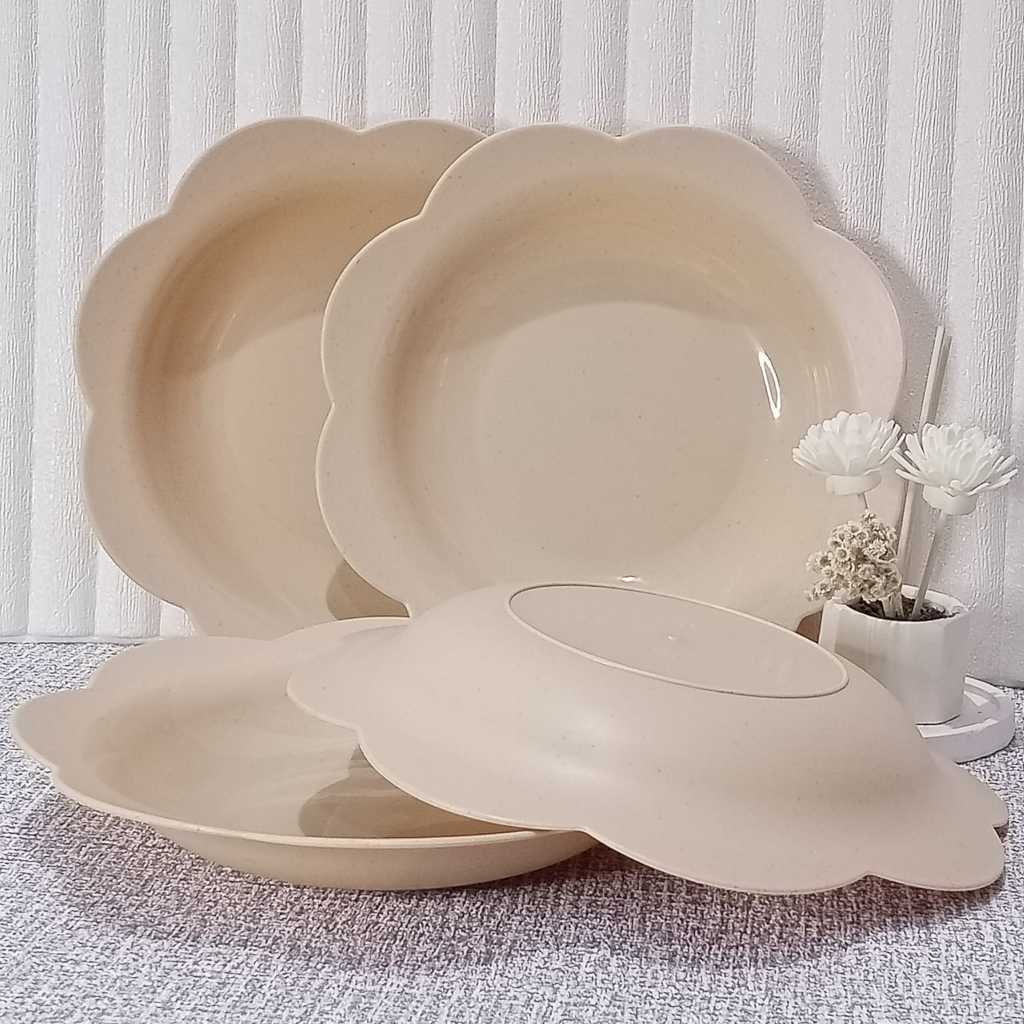 Dreamyhouse PAKET HEMAT 4PCS SET PIRING MAKAN PLASTIK JUMBO MODEL BUNGA PIRING JERAMI GANDUM LUCU - Gambar 3