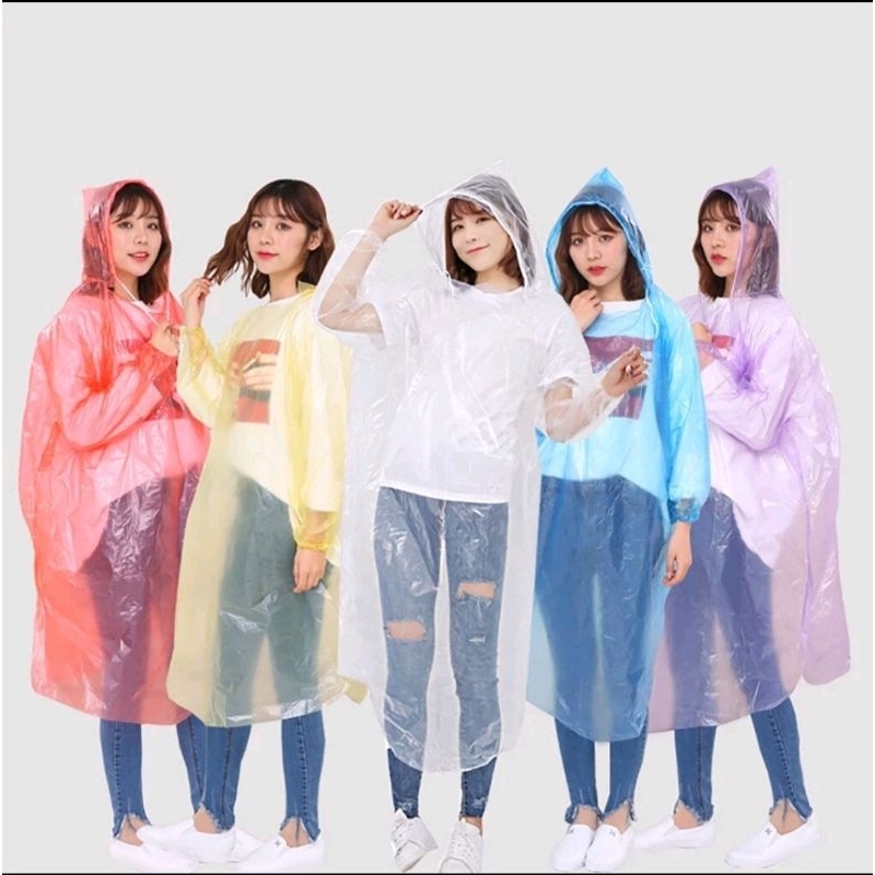 1PCS Jas Hujan Plastik Mantel Kresek Warna Transparan Rain Coat Disposable Sekali Pakai Poncho A139 - Gambar 2
