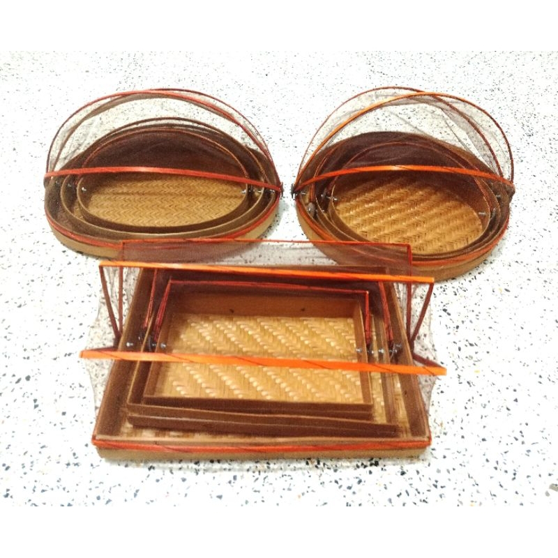 Round oval serving hood, woven box / gift / hamper / fruit parcel ...