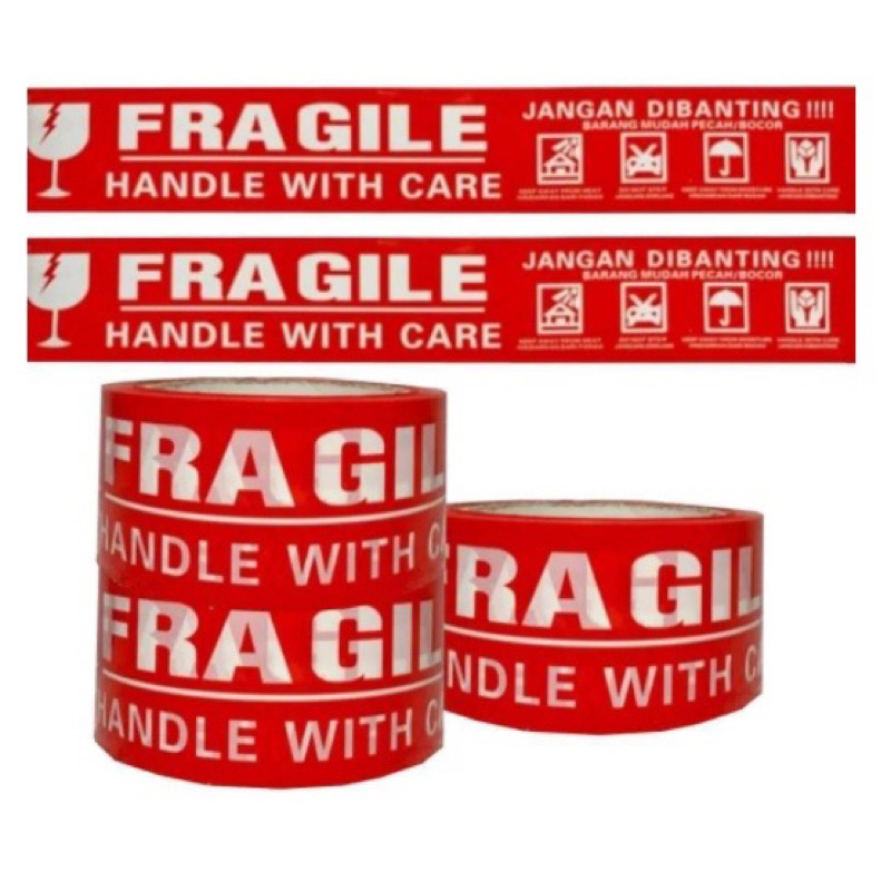 MERAH Fragile Duct Tape 2Inch 45mm x 72Yrd 45 Micron / Fragile Red ...