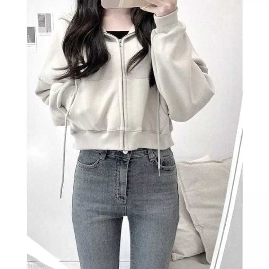 Hoodie zipper Crop Women Oversize Korean style Jacket Crop Hoodie Women Women s crop Top Shopee Singapore