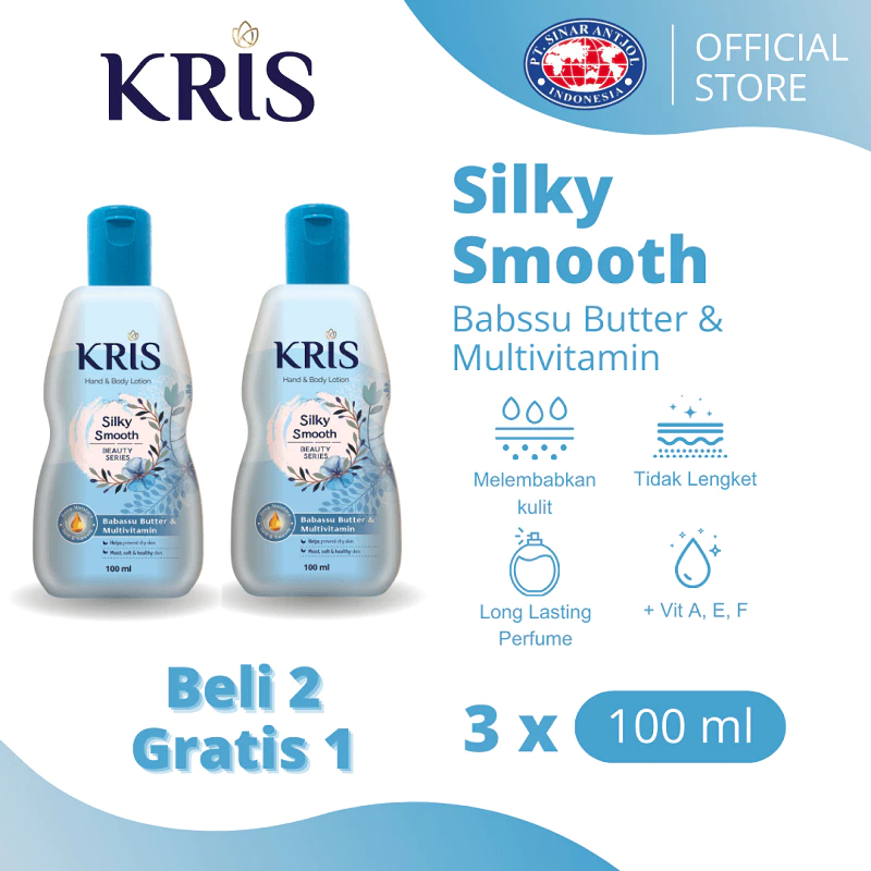 Beli 2 Gratis 1 Kris Handbody Lotion Multivitamin SILKY SMOOTH BLUE 100ML