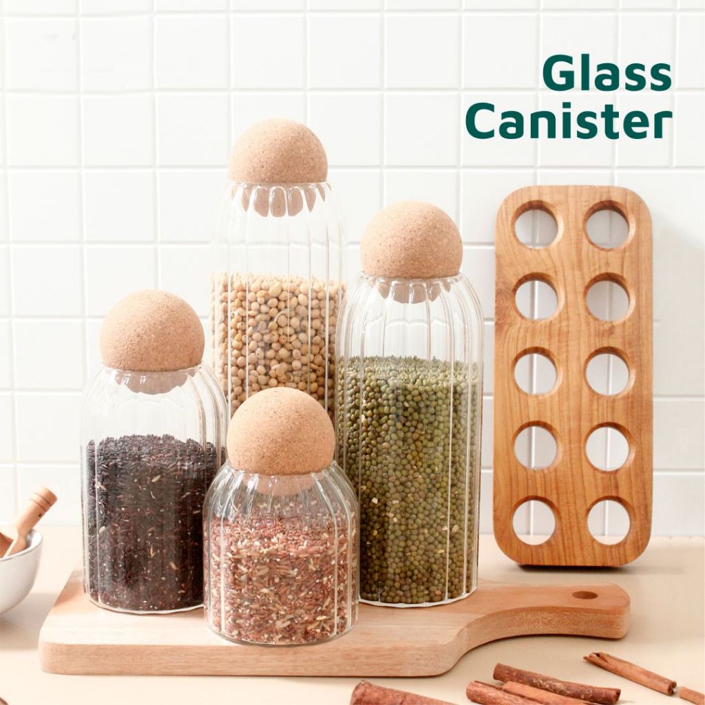 Toples Kaca Glass Canister Tutup Kayu Estetik 450ml, 750ml, 1100ml, 1300ml
