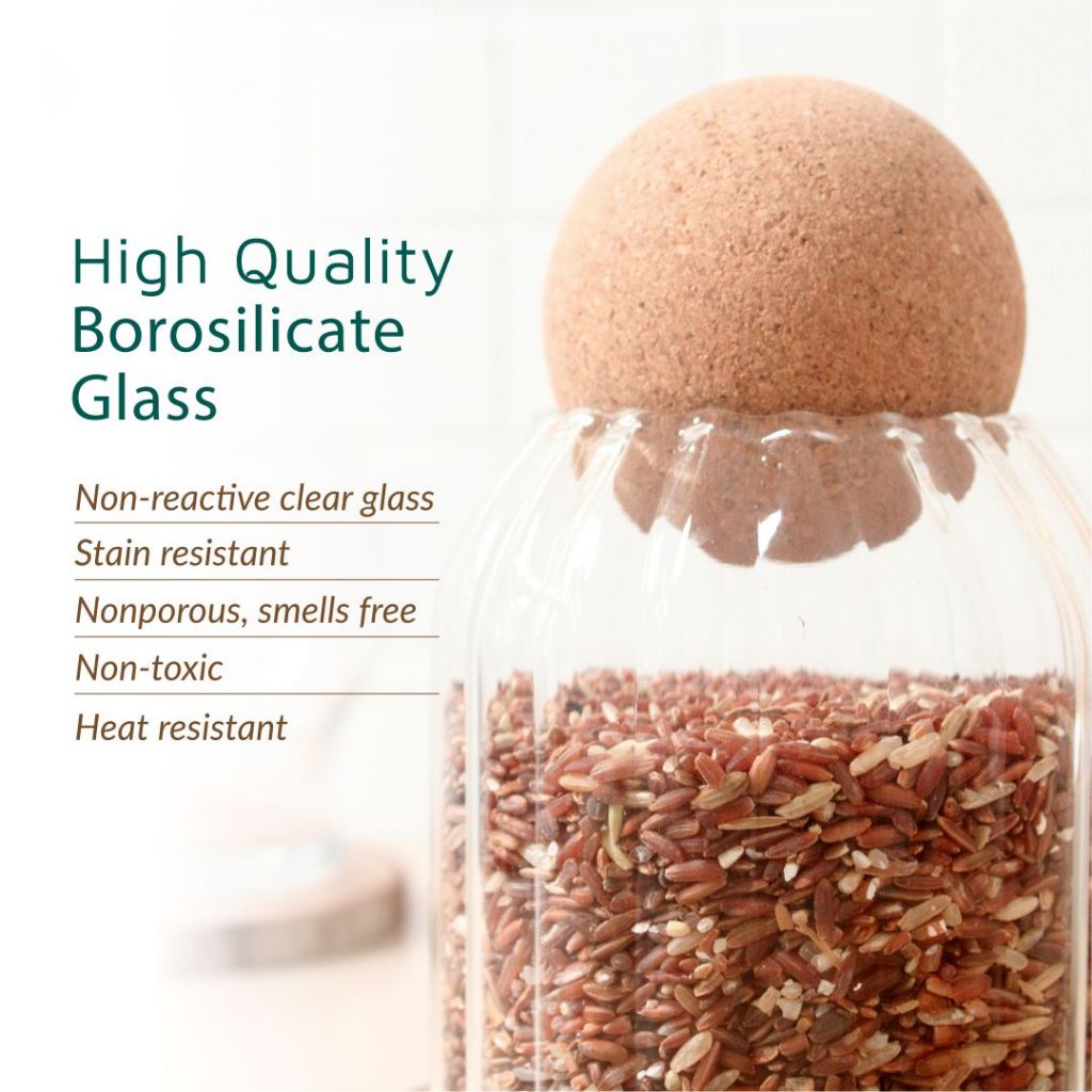Toples Kaca Glass Canister Tutup Kayu Estetik 450ml, 750ml, 1100ml, 1300ml - Gambar 2