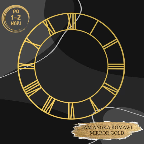 Ukiran Jam Mirror Gold Akrilik Angka Romawi - Gambar 2