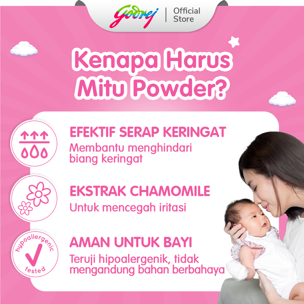 Mitu Baby Powder Fresh & Clean Pink Floral 100 + 50 gr - Bedak Bayi - Gambar 2