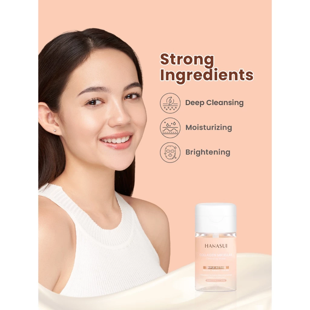 Hanasui Collagen Micellar Cleansing Water - Pembersih Wajah Make Up Remover Cleansing Water dan Melembapkan Wajah - Gambar 4