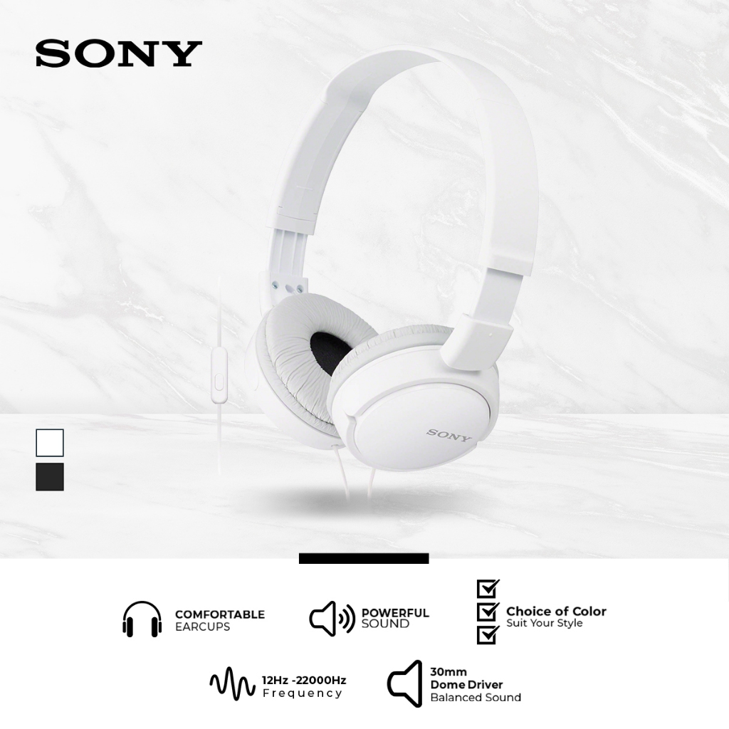 Headphone Sony MDR-ZX110AP Headset Mass Model Overbands With Microphone - White SONY Earphone Original - Gambar 3