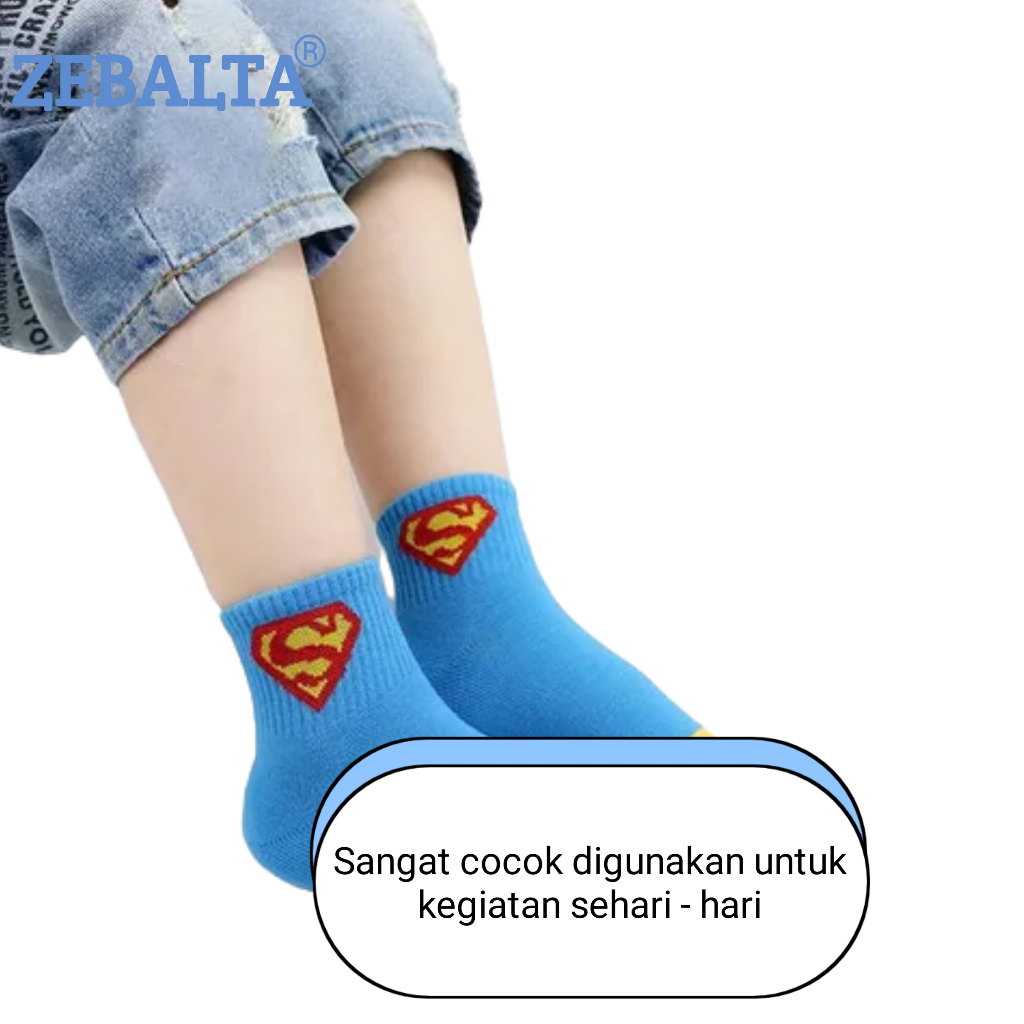 ZEBALTA - [Paket 5 Pasang] Kaos Kaki Anak Motif Superhero 4-12 Tahun - Gambar 3