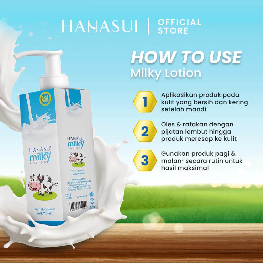 Hanasui Hand Body Lotion Milky - Kulit Lembut & Ternutrisi dengan Hydrolized Milk Protein Mencerahkan dan Melembapkan Kulit - Gambar 2
