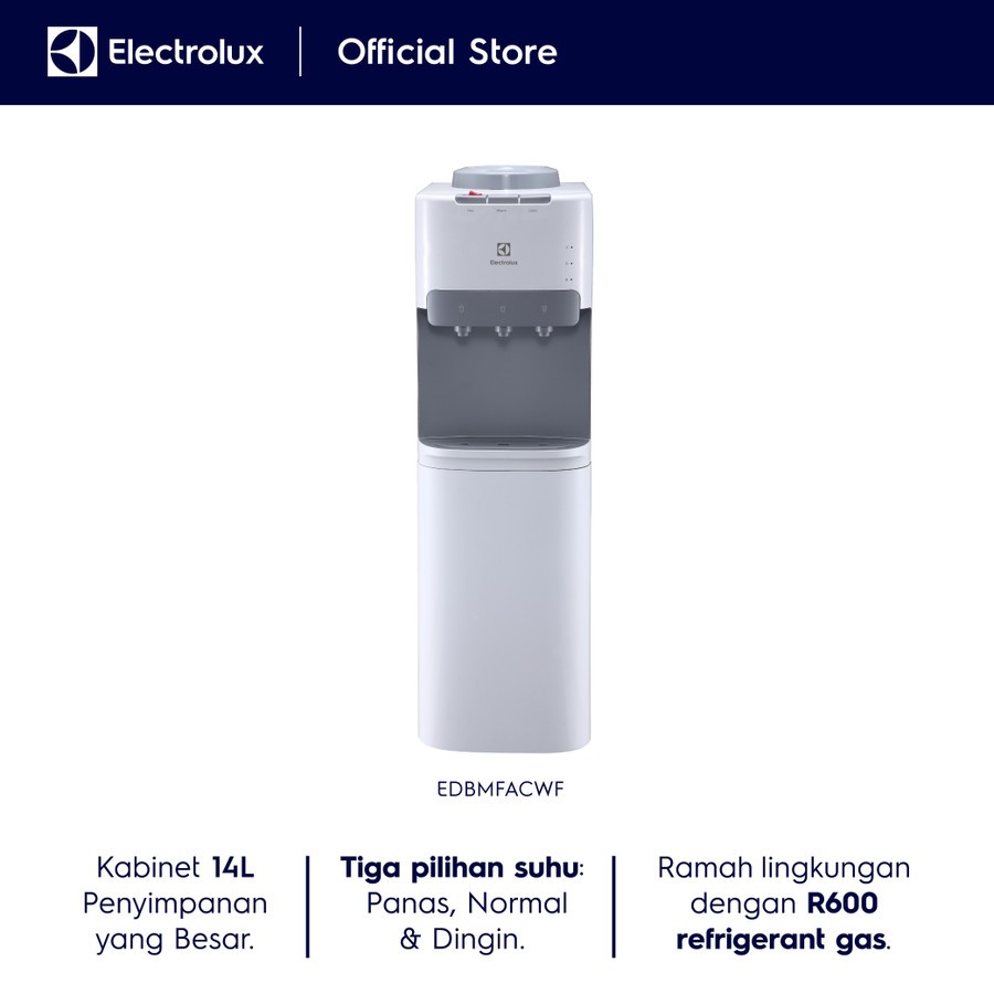 Electrolux Dispenser Air Galon Atas Putih - Child Lock - Kompresor R600 Ramah Lingkungan - Air Sedingin Kulkas - Lemari Kapasitas 14 Liter - EDBMFACWF - Gambar 2